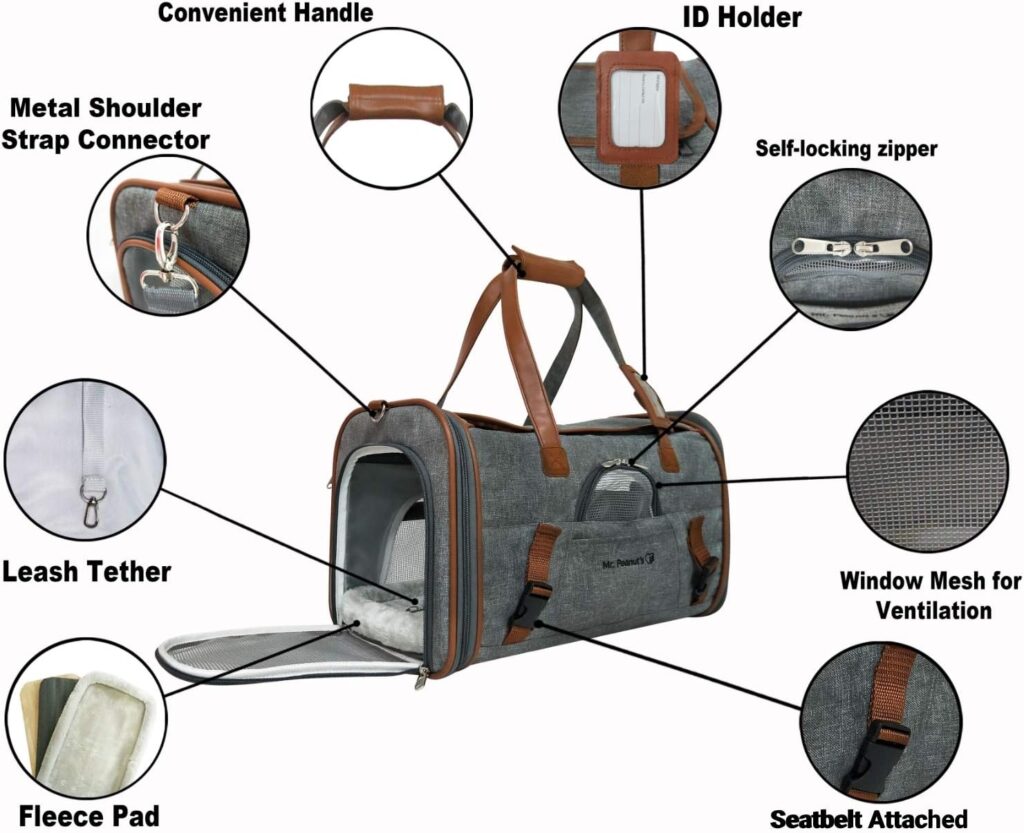 Mr. Peanut's Airline Approved Soft Sided Pet Carrier, Low Profile Gold Series Tote, Premium Brand Self Locking Zippers, Under