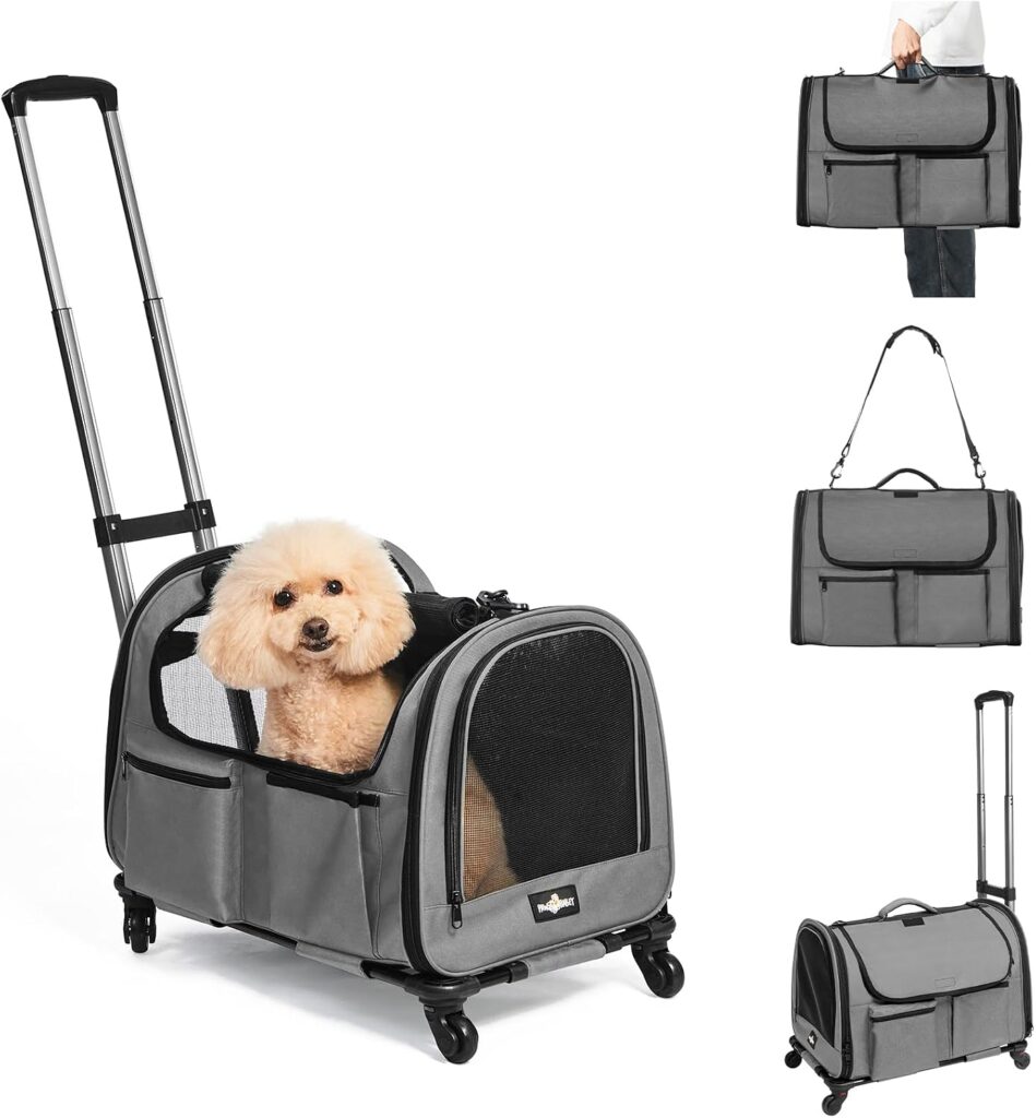 Paw Ballet Pet Carrier with Wheels, Durable Airline Approved Cat Crate, Foldable Rolling Dog Carrier, Rolling Bag for Cat