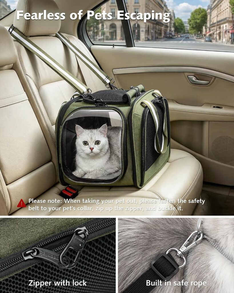 Pecute Cat Carrier,Double Bubble Pet Carrier for Cat Small Dogs,Green,M