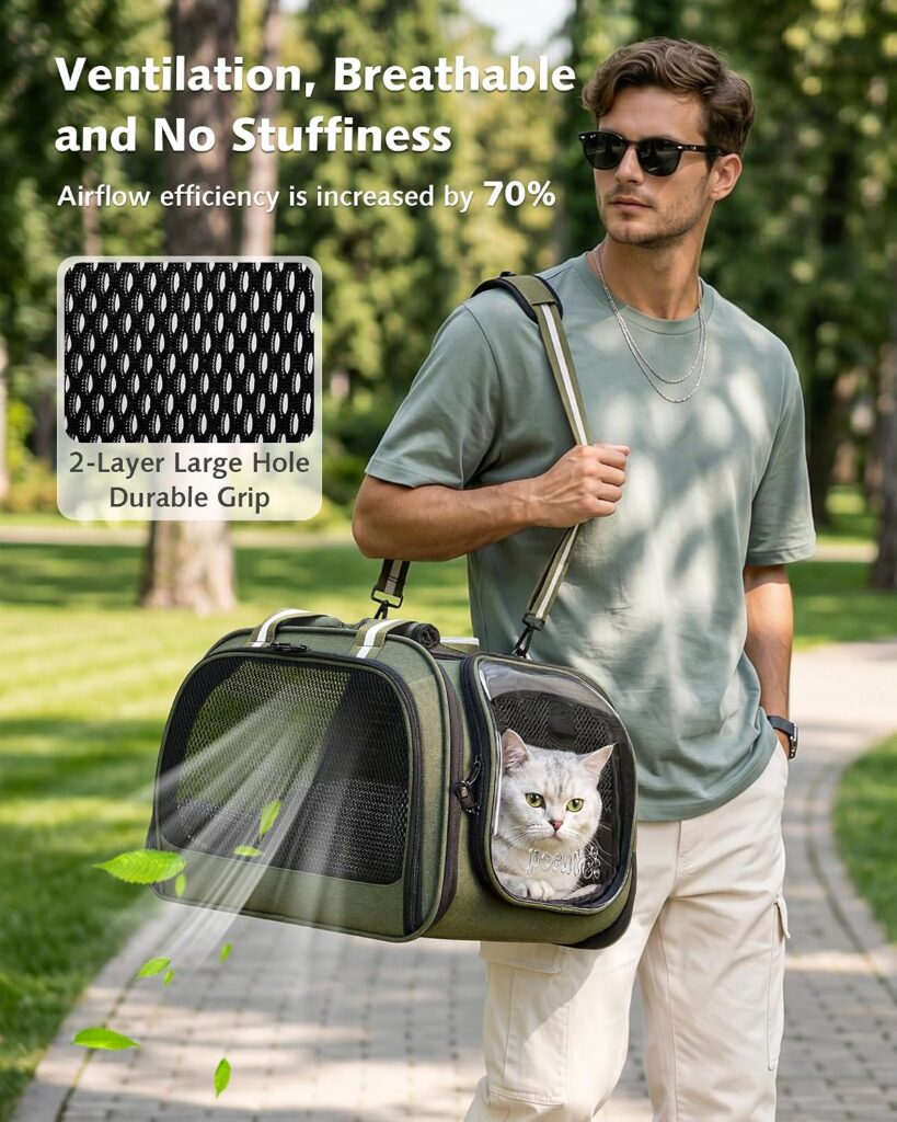 Pecute Cat Carrier,Double Bubble Pet Carrier for Cat Small Dogs,Green,M