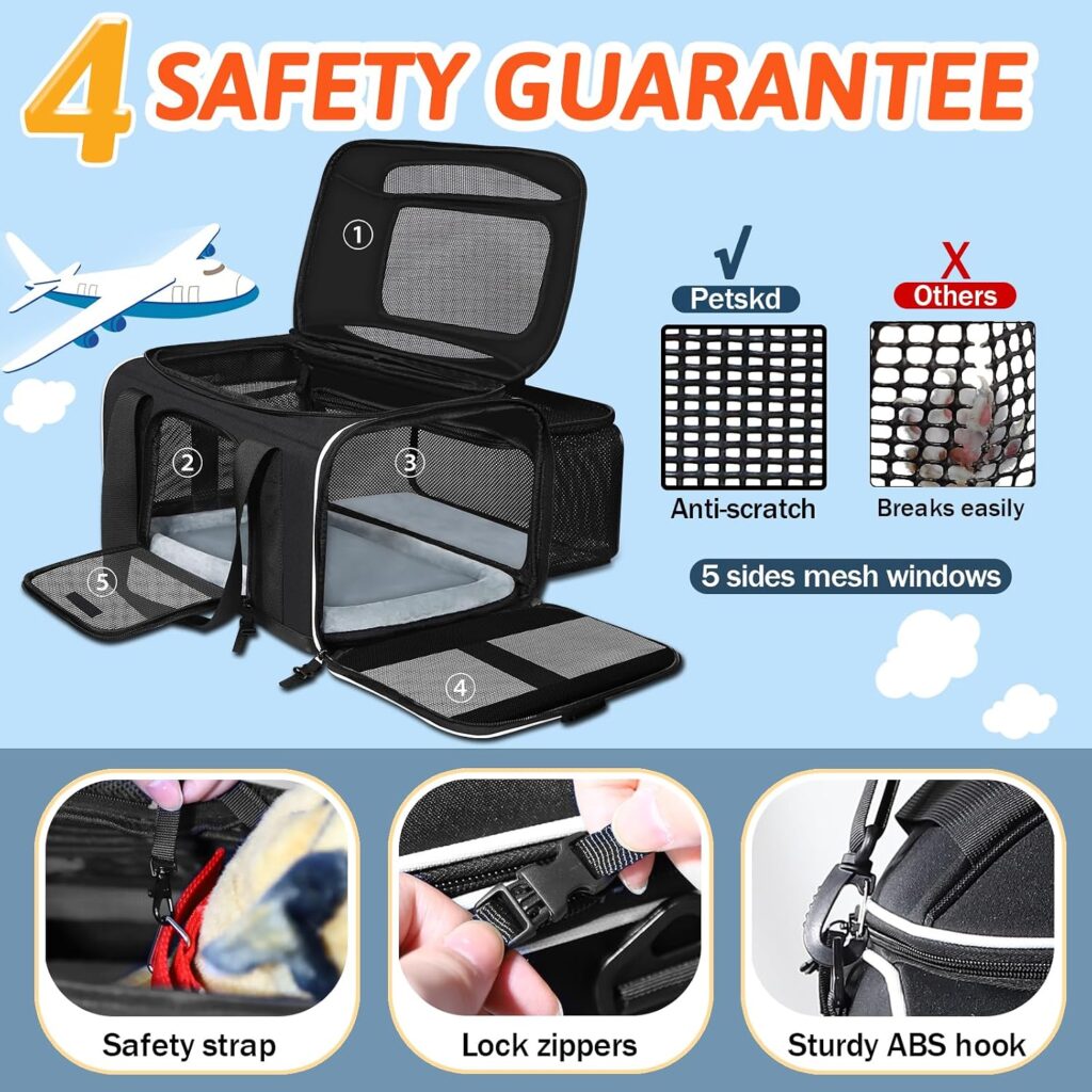 Petskd Top and Side Expandable Small Pet Carrier Airline Approved, Black
