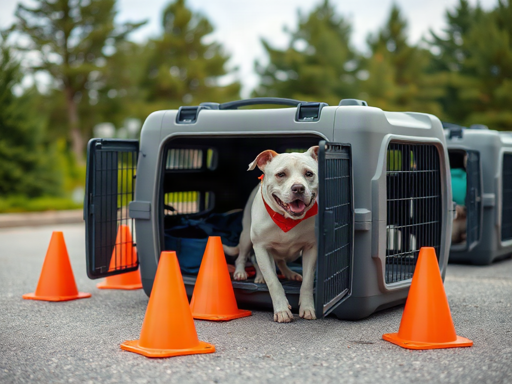 Travel crates for dogs wearing recovery cones